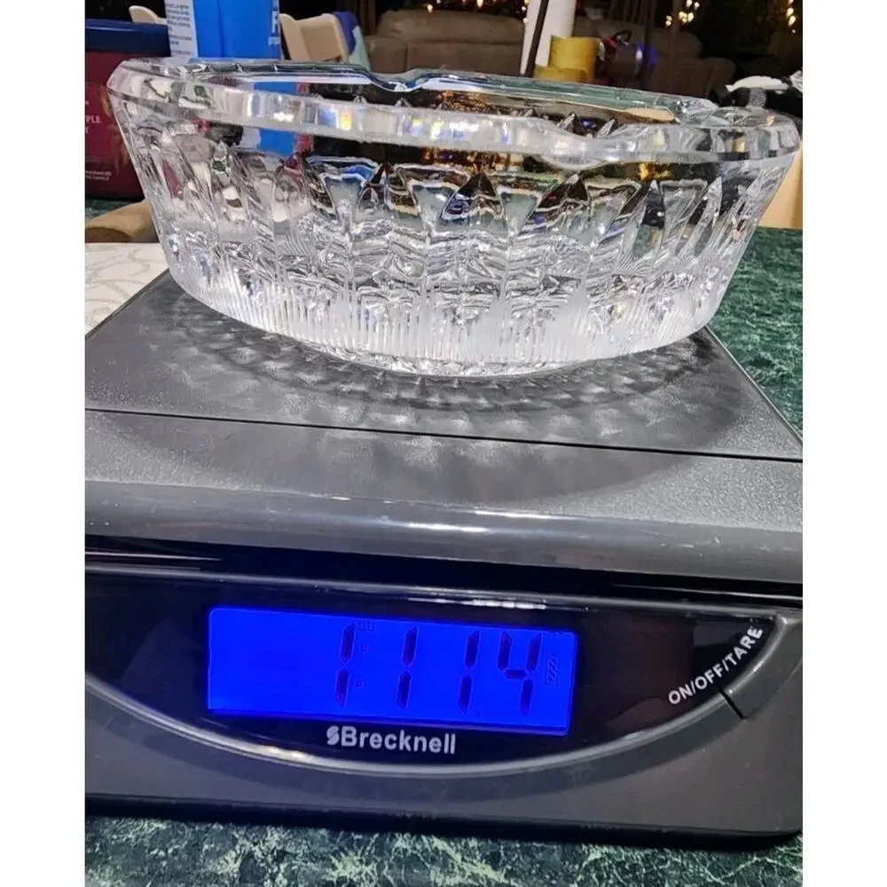Vintage Cut Crystal Ashtray Starburst Pattern Heavy Clear Glass Trinket Dish
